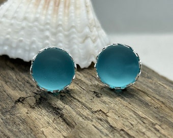 Light Blue Sea Glass Stud Earrings for Women,  Best friend gift, teacher gift, best selling item, birthday gift, gift under 25, beach glass