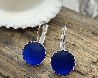 Royal Blue Sea Glass Earrings: Stainless Silver Lever Back, Hypoallergenic
