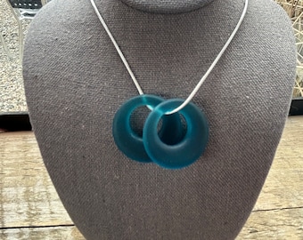 Sterling Silver Aquamarine Blue Seaglass Circle Necklace, Gift for her, Sterling silver, stocking stuffer, seaglass jewelry, ocean jewelry