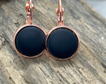 Black Cultured Sea glass Lever-back Rose Gold Earrings for Women; Best Selling Items; Gift under 25; Best friend Gift; Gift for her, Beach