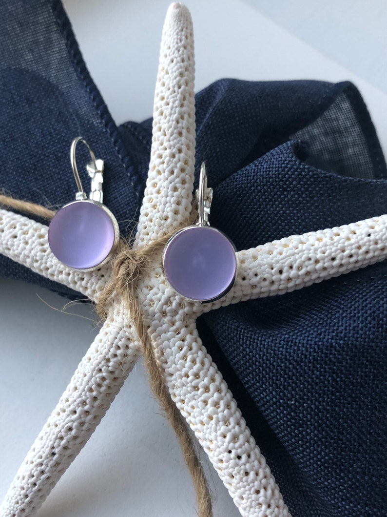 Purple Sea glass Lever back Earrings for Women beach glass earrings, purple glass earrings, birthday gift, best friend gift,gift under 30 image 4