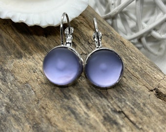 Purple Sea Glass Earrings: Stainless Silver Lever Back, Hypoallergenic