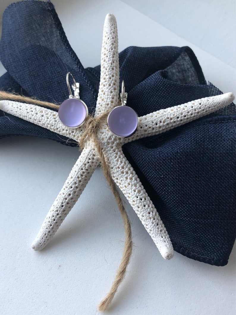 Purple Sea glass Lever back Earrings for Women beach glass earrings, purple glass earrings, birthday gift, best friend gift,gift under 30 image 2