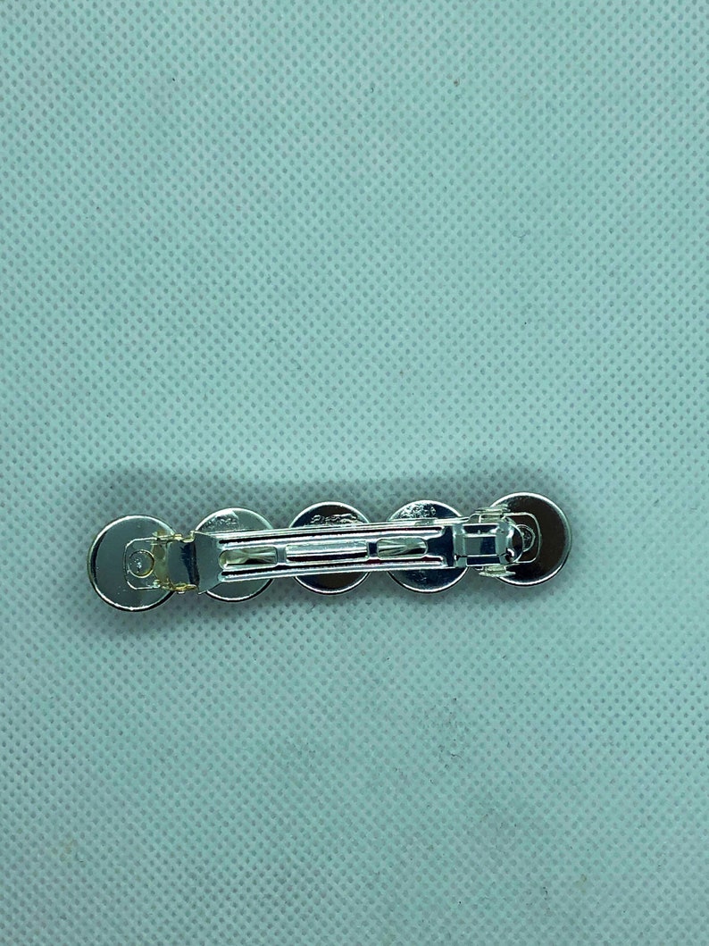 May include: Silver hair clip with five round, clear rhinestones.