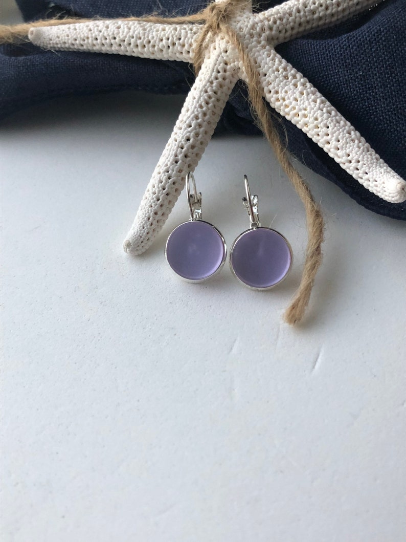 Purple Sea glass Lever back Earrings for Women beach glass earrings, purple glass earrings, birthday gift, best friend gift,gift under 30 image 6