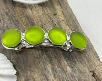 Lime Green Sea Glass Hair Barrette: Coastal Hair Accessory