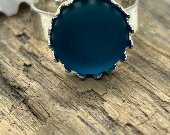 Aquamarine Blue Adjustable Cultured Seaglass Ring, Birthday Gift, Best Selling Item, Beach Jewelry, silver ring, beach glass, gift for her