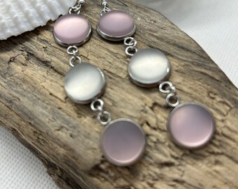 Dangly Pink and Clear Cultured Sea Glass Earrings, Best Selling Items, Birthday Gift, Best Friend Gift, Gift Under 25, Beach Jewelry, gift