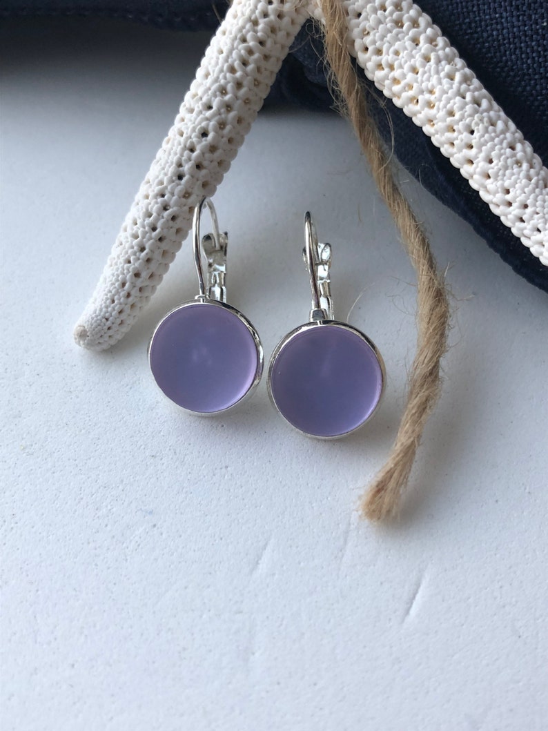 Purple Sea glass Lever back Earrings for Women beach glass earrings, purple glass earrings, birthday gift, best friend gift,gift under 30 image 7