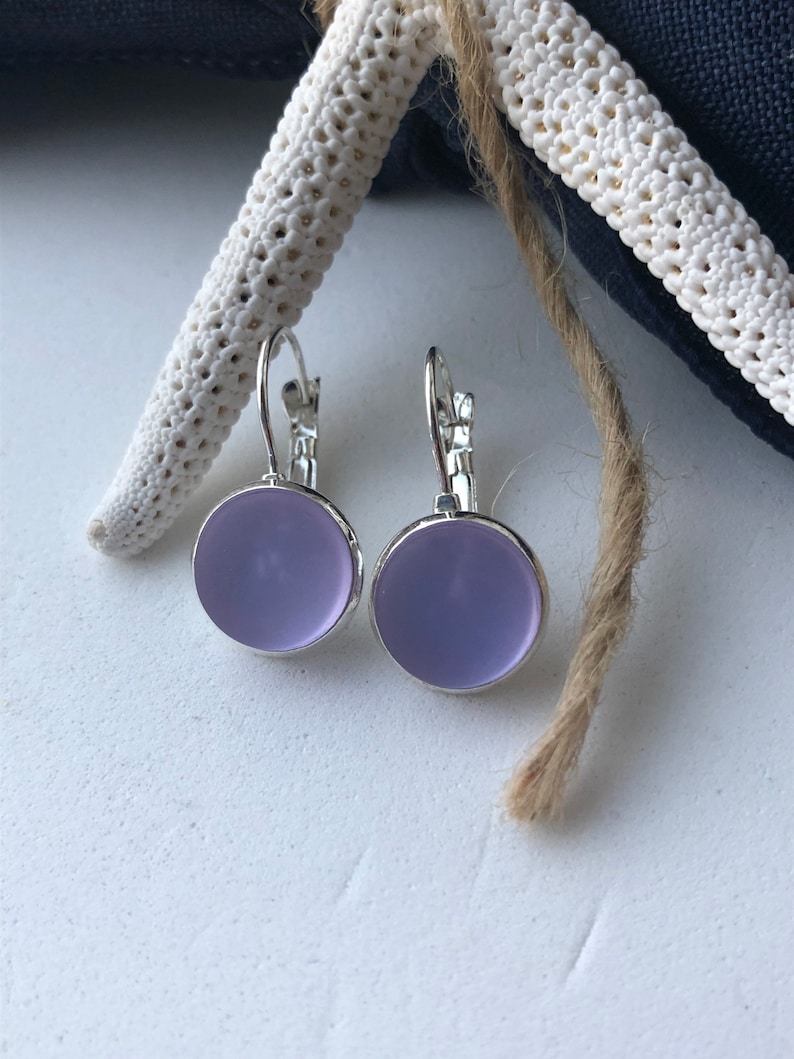 Purple Sea glass Lever back Earrings for Women beach glass earrings, purple glass earrings, birthday gift, best friend gift,gift under 30 image 8