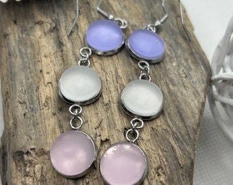 Dangly Purple and Pink Cultured Sea Glass Earrings, Best Selling Items, Birthday Gift, Best Friend Gift, Gift Under 25, Beach Jewelry