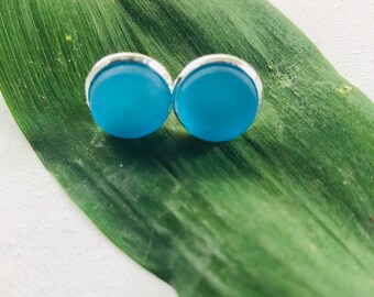 Aqua Blue Sea Glass Stud Earrings, Handmade, Sea glass earrings, beach jewelry, best friend gift, ocean lovers, silver posts, blue sea glass