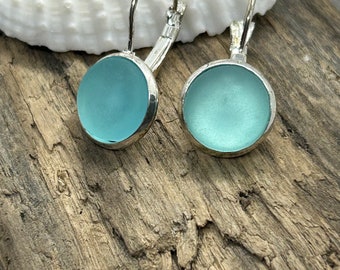 Earrings - Lever Back Light Blue Cultured Sea Glass, Best Selling Items, Best Friend Gift, Birthday Gift, Beach Jewelry, Gift under 25