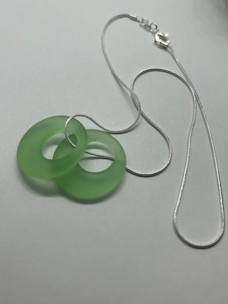 Sterling Silver Seafoam Green Seaglass Circle Necklace, Gift for her, Sterling silver, stocking stuffer, seaglass jewelry, ocean jewelry image 1