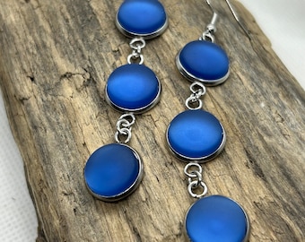 Dangly Cobalt Blue Cultured Sea Glass Earrings, Best Selling Items, Birthday Gift, Sea Glass Gift, Gift Under 25, Beach glass gift for her