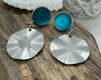 Aquamarine Blue Sea Glass Dangly Earrings, Beach Glass Jewelry for her, Birthday Gift, Best Selling Items, Gift under 25, Blue Sea Glass