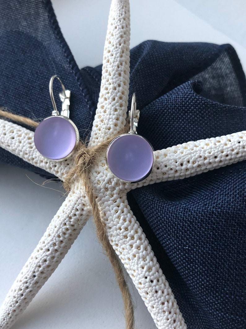 Purple Sea glass Lever back Earrings for Women beach glass earrings, purple glass earrings, birthday gift, best friend gift,gift under 30 image 5