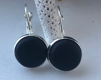 Black Cultured Sea glass Lever-back Earrings for Women; Best Selling Items; Gift under 30; Best friend Gift; Stocking Stuffer; Holiday Gift