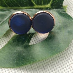 Cobalt Blue Cultured Sea Glass Rose Gold Stud Earrings for Women, Best Selling Items, Birthday, Beach Glass, Gift for her, seaglass gift
