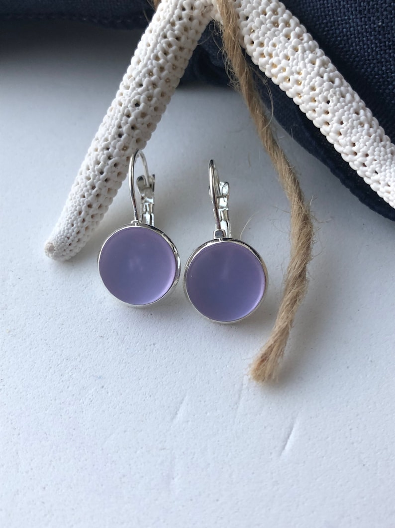 Purple Sea glass Lever back Earrings for Women beach glass earrings, purple glass earrings, birthday gift, best friend gift,gift under 30 image 1