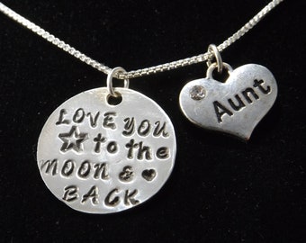 Aunt Necklace, Love You to the Moon and Back, Auntie Jewelry, Gift for New Aunt, Gift from Nephew or Niece, Aunt Birthday, Sister Necklace