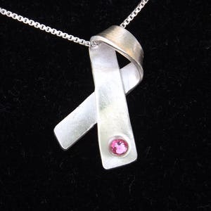 Pink Awareness Ribbon Necklace, Breast Cancer Awareness Ribbon Necklace, Cancer Ribbon Jewelry, Awareness Jewelry, Cancer Survivor Necklace