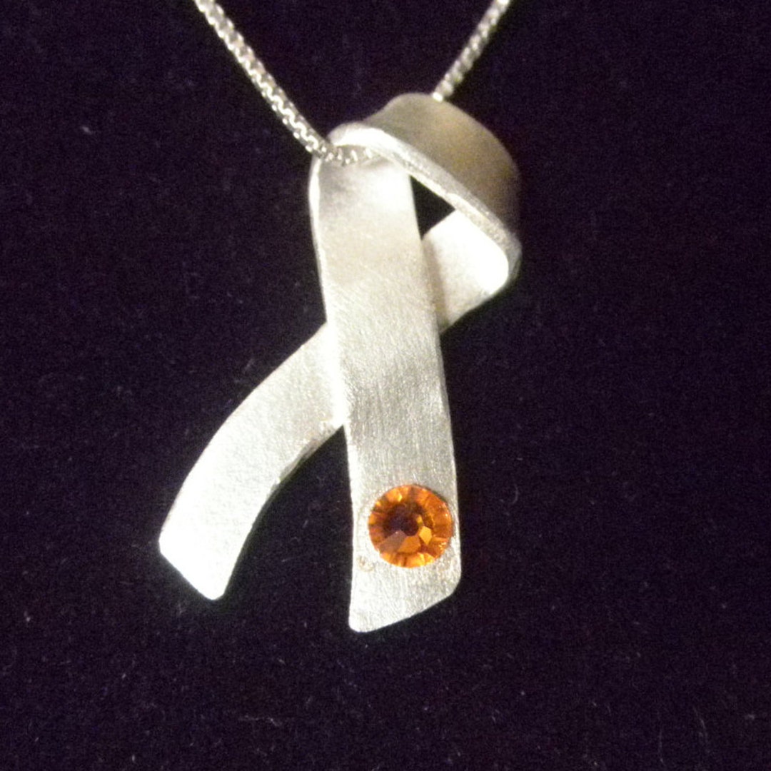 MS Awareness Ribbon Necklace, Orange Awareness Ribbon Necklace ...