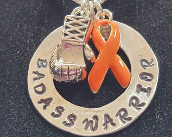 Badass Leukemia Warrior Necklace, Orange Awareness Ribbon Jewelry, Leukemia Awareness Necklace, Leukemia Warrior Gift, Cancer Jewelry