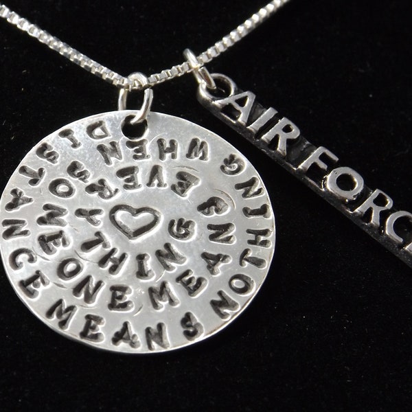 Air Force Necklace, Distance Means Nothing Necklace, Air Force Wife Jewelry, Air Force Girlfriend Jewelry, Deployment Necklace, USAF Jewelry