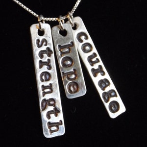 Sterling Silver Affirmation Ribbon Necklace | Faith Hope Love Courage Strength