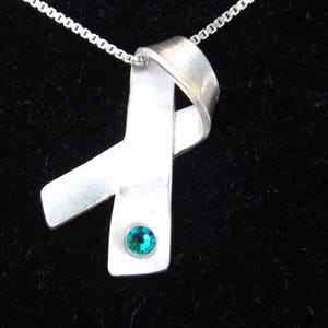 Teal Awareness Ribbon Necklace, Ovarian Cancer Awareness Ribbon Jewelry, PCOS Awareness Necklace, Food Allergy Awareness Ribbon Jewelry