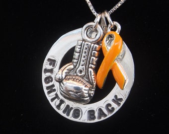 Fighting Back against Leukemia, Orange Awareness Ribbon necklace, Leukemia Awareness necklace, Leukemia Warrior necklace, Cancer jewelry