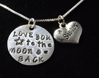 Sister to Sister Necklace, Sister Love You to the Moon and Back Jewelry, Sister Birthday Gift, Sister Bridal Shower Gift, Sister Christmas