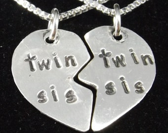 Twin Sisters Necklace Set, Twins Split Heart Necklace, Best Twins Jewelry, Twin Girls Gift, Twin Sis Jewelry, Twin Daughters Gift, Twin Mom