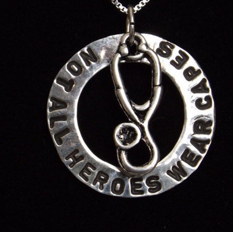 Not All Heroes Wear Capes Necklace, Nurse Hero Necklace, Nurse Jewelry, Stethoscope Charm Necklace, Nurse Graduation Gift, Student Nurse image 1