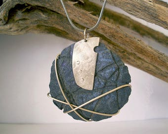 Round Black Paper Pendant with Silver Accents