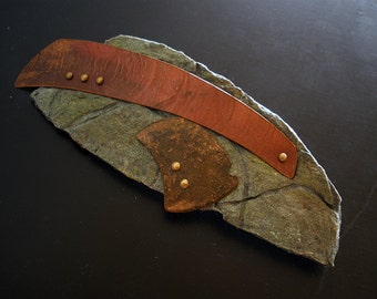 Sage Green Paper Brooch with Copper Accents