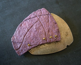 Purple Paper Brooch, Hand Cast Purple Paper with Sterling Silver Accents