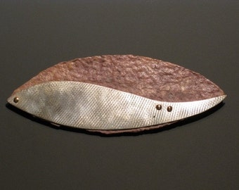 Handcast Taupe Paper Brooch with Sterling Silver Accents