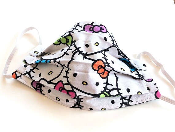 Adult Size 100% Pure Cotton Fabric Hello Kitty Face Mask Made in USA Washable Reusable Face Mask Cover Ready to Ship! Il_570xn