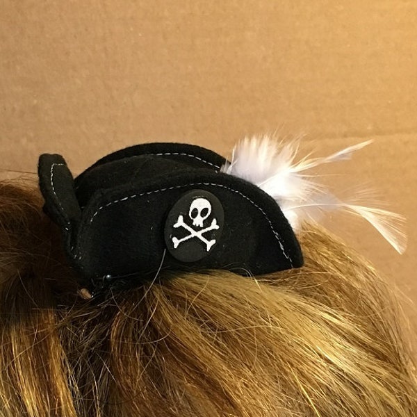 Mini pirate hat - black buccaneer fascinator - three corner mini hat