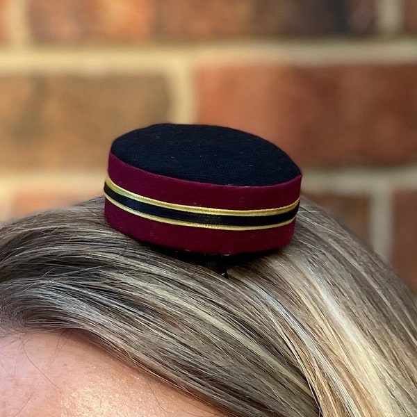 Bellhop mini pillbox hat - burgundy and black Fascinator - elevator attendant, cigarette seller, usher