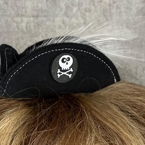 Mini Pirate Hat Fascinator: Black Cotton Buccaneer Hat with Feather