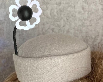 Mini pillbox fascinator - Steamboat Minnie gray hat with white daisy - pillbox Minnie hat