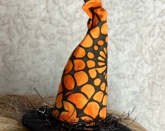 Mini witch hat - spider web design on orange - Halloween party hat