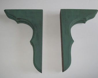 Decorative Wood Brackets Corbels with Worn Teal Paint