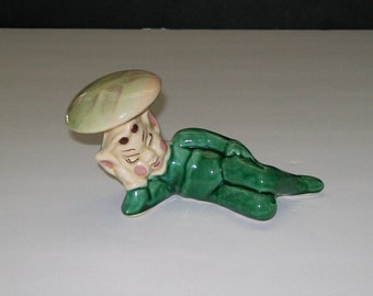 Ceramic Pixie Elf Sleeping Under Mushroom Figurine