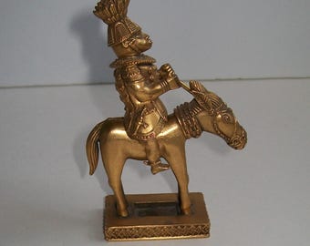 Brass Mayan Aztec Warrior On Horse Mexican Figurine Statue