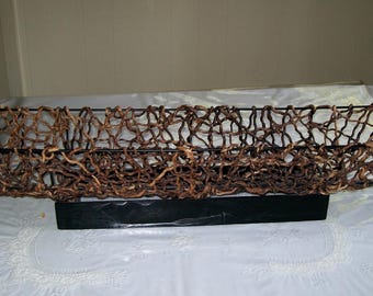 Long Twisted Rattan Table Centerpiece Basket Wood Base
