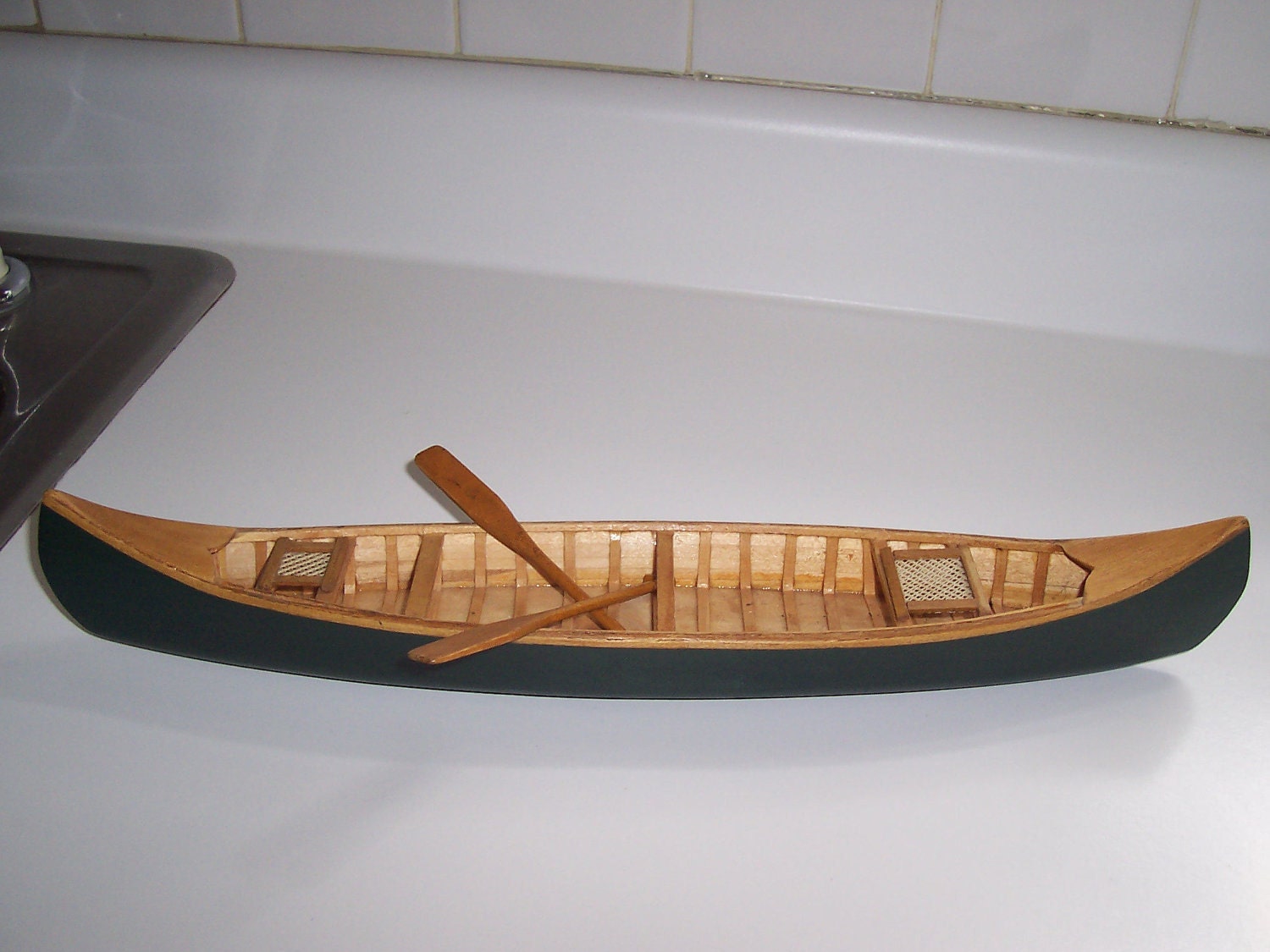 Miniature wood canoe with oars paddles for Beach house Etsy